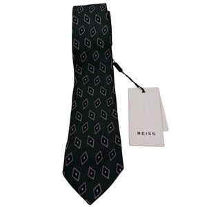 REISS Tie Green Diamond Print 100 Silk Mens 58"x2.5  Luxury Necktie (TF19) NWTs